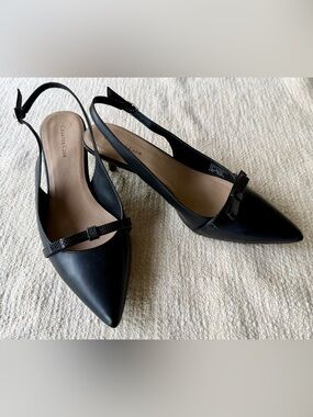 Charter Club Black Pointed-Toe Slingback Heels with Bow